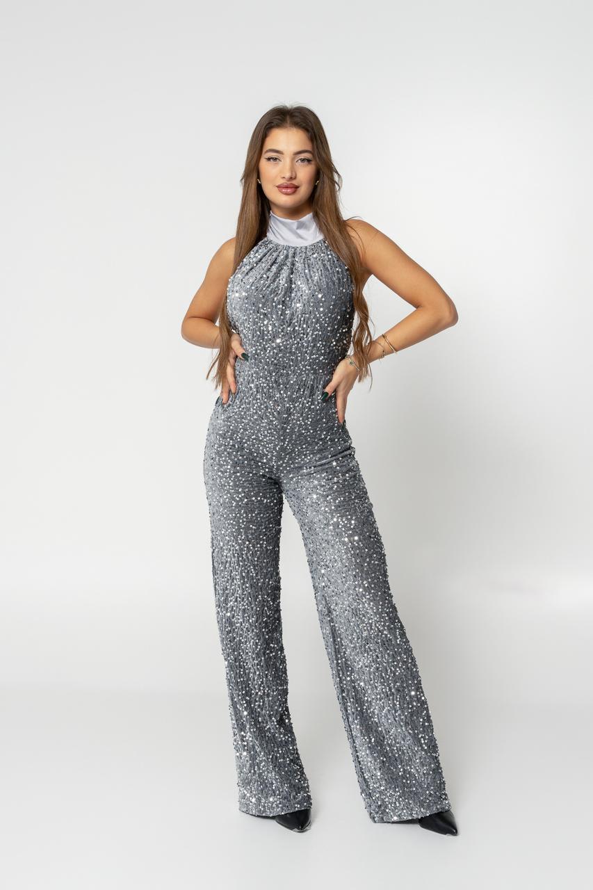 48CF2EDB-5B35-4527-98F4-2E9194887184 glittery grey jumpsuit - Image 1