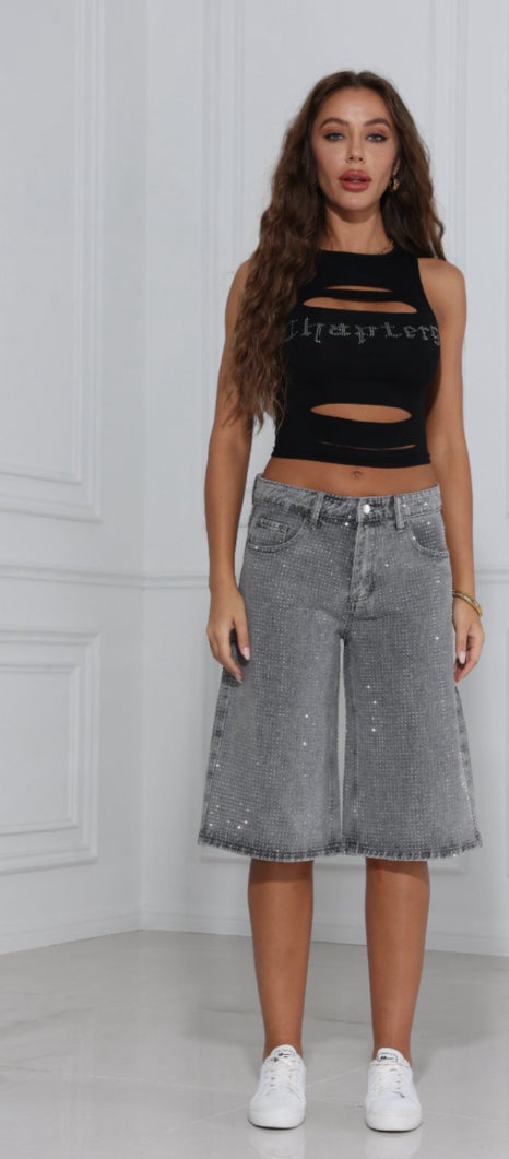 FullSizeRender_25ea5287-39c1-4142-99ef-0318c37f397a Long shorts stras grey Jean - Image 1