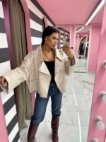 Oversized Leather Jacket Cream Leather