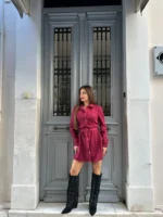Wine Suede Shirt Dress