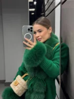 Emerald Mini Fur Knit Jacket - Image 3