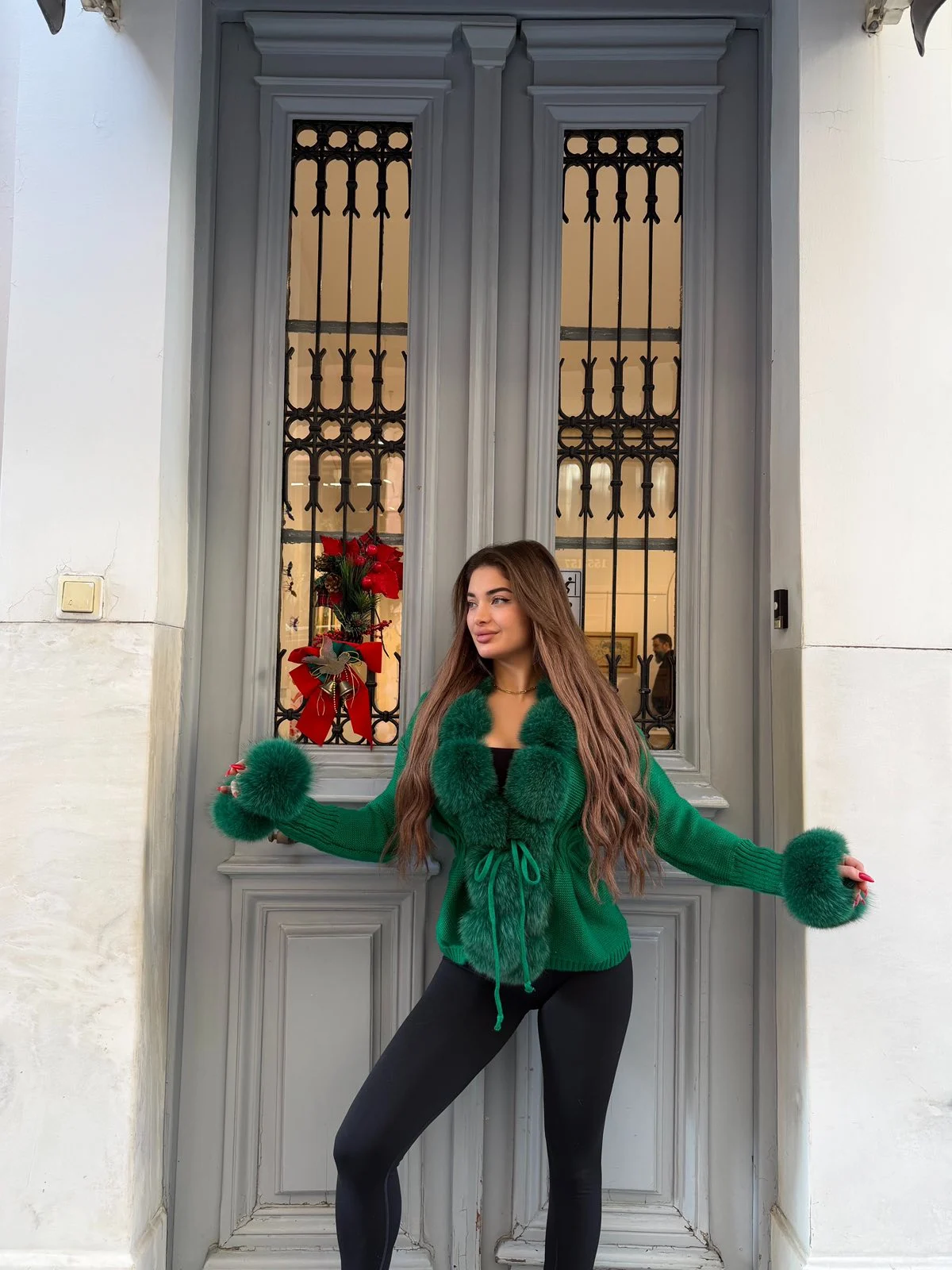 0-02-05-90eedc44455186100bdf836ab6532f8bc6919ed9e2b6f11f9a836adf53c3d763_222f69696ca Emerald Mini Fur Knit Jacket - Image 1