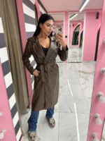 Leather Touch Trench – Καφέ - Image 2