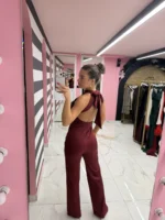 Burgundy Glam Sequin Jumpsuit - Image 2