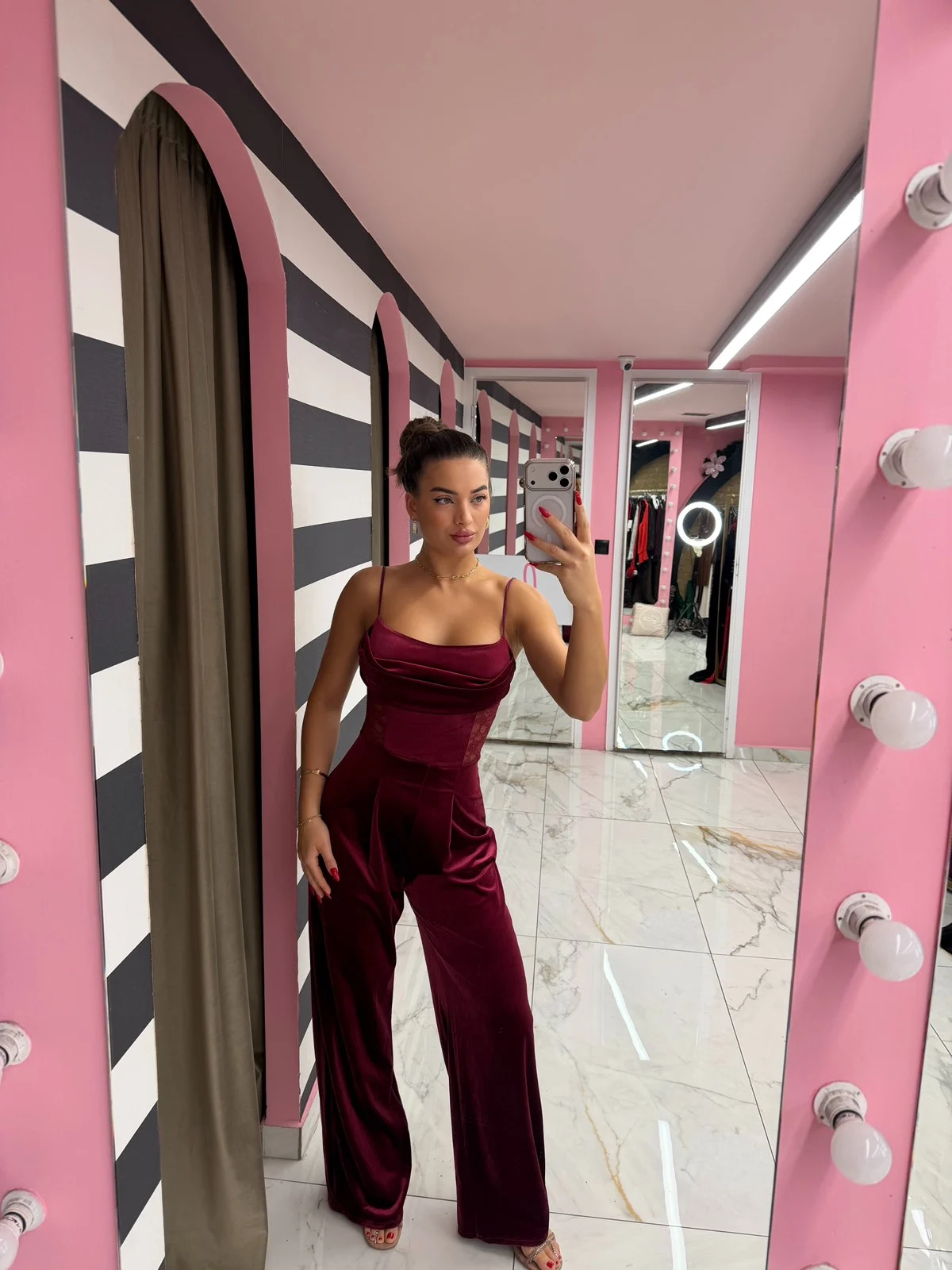 0-02-05-fccd39f044f74c9d8edd6e8895d9a92dbfc3eba5a649437c051102798e56dbd8_222dc24baaf Burgundy Velvet Dream Jumpsuit - Image 1