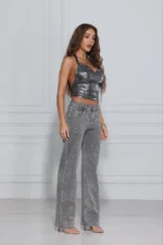 Silver Sparkle Denim Pants - Image 2