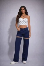 Crystal Cut Denim Pants - Image 4