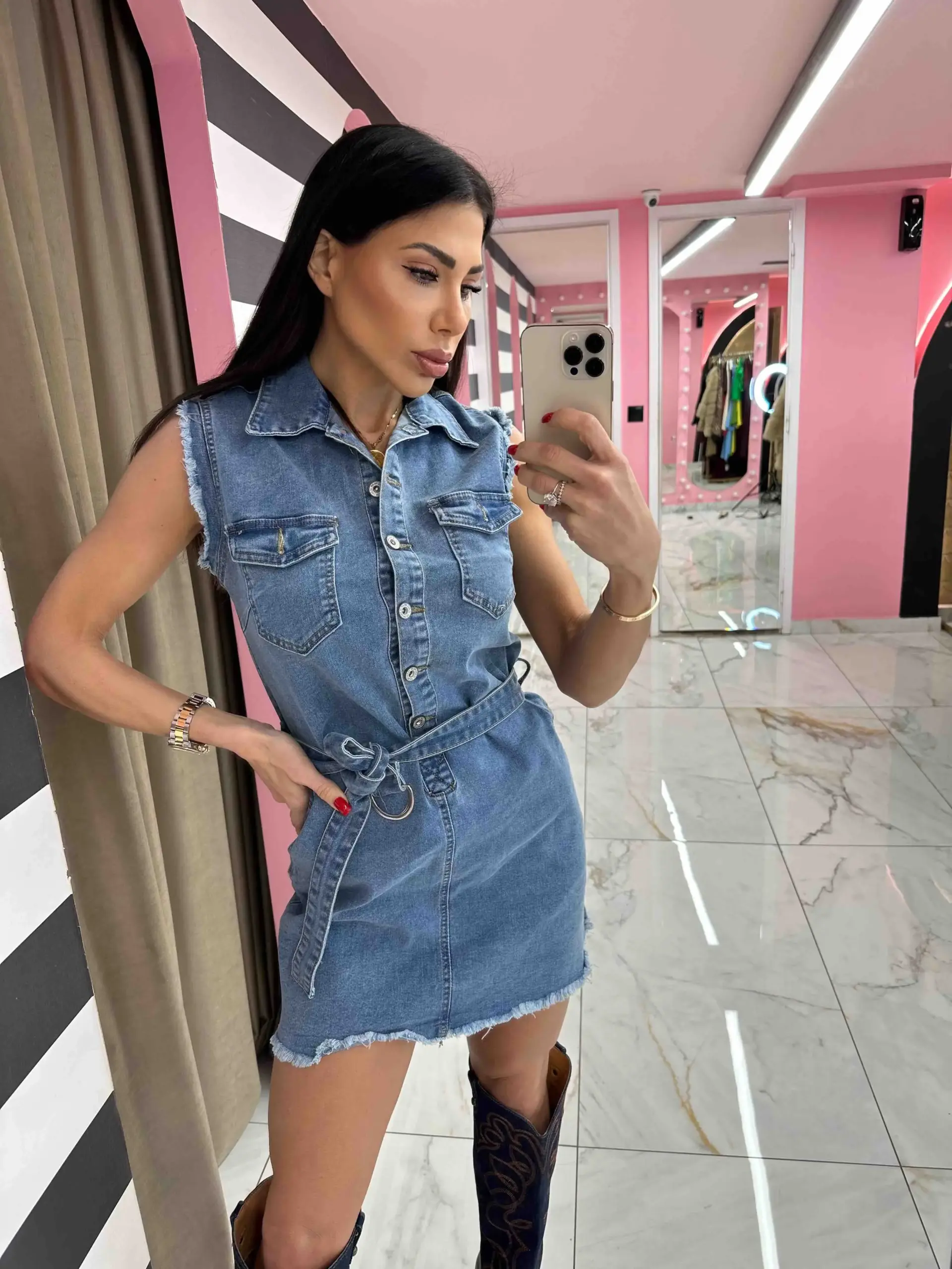 0-02-05-2a2393b9c32b6f3455ee732b0fa9e772d4b78331c0a4fa29871c14ebdbcea11d_221db24dae4 Denim Muse Mini Dress - Image 1