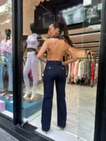 Deep Cut Denim Jumpsuit - Image 4