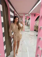 Nude Romance Wrap Mini Dress