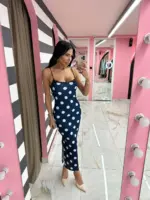 Polka & Floral Satin Maxi Dress - Image 4