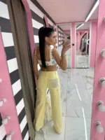 Lemon Glow Wide Leg Jeans