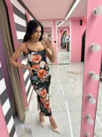 Polka & Floral Satin Maxi Dress