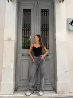 Grey Wide Leg Distressed Jeans - Image 2