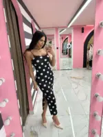 Polka & Floral Satin Maxi Dress - Image 2