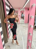 Polka & Floral Satin Maxi Dress - Image 3