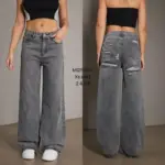Grey Wide Leg Denim Jeans