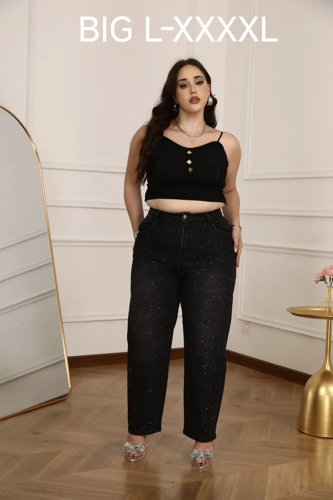 0-02-05-a0d19d4f40cfeadbb281ece6ee17bfe9bab8bde08c3393559a2d4dac024efae4_221fc9fcf0b Plus Size Μαύρο Τζιν Παντελόνι Glitter Straight Fit - Image 1