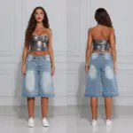 Denim Βερμούδα Strass Wide Leg