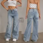 Grey Wide Leg Denim Jeans - Image 2
