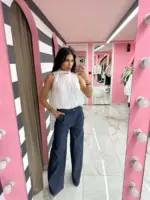 Wide Leg Denim Trousers