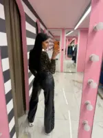 Lace Panel Leather Pants - Image 2