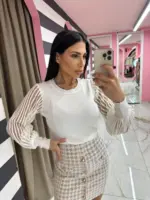 Sheer Sleeve Knit Top - Image 2