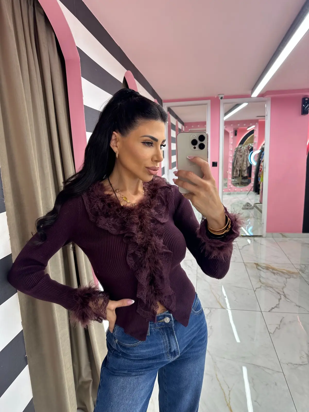 img_6a9977b8d3b418.88750479 Lace Trim Knit Top - Image 1