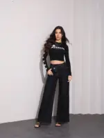 Cross Waist Wide Leg Jeans