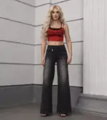Cross Waist Wide Leg Jeans - Image 2