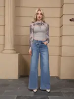 Cross Waist Wide Leg Jeans - Image 4