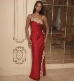 Lace Satin Maxi Dress - Image 3