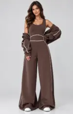 Contrast Piping Jumpsuit Set