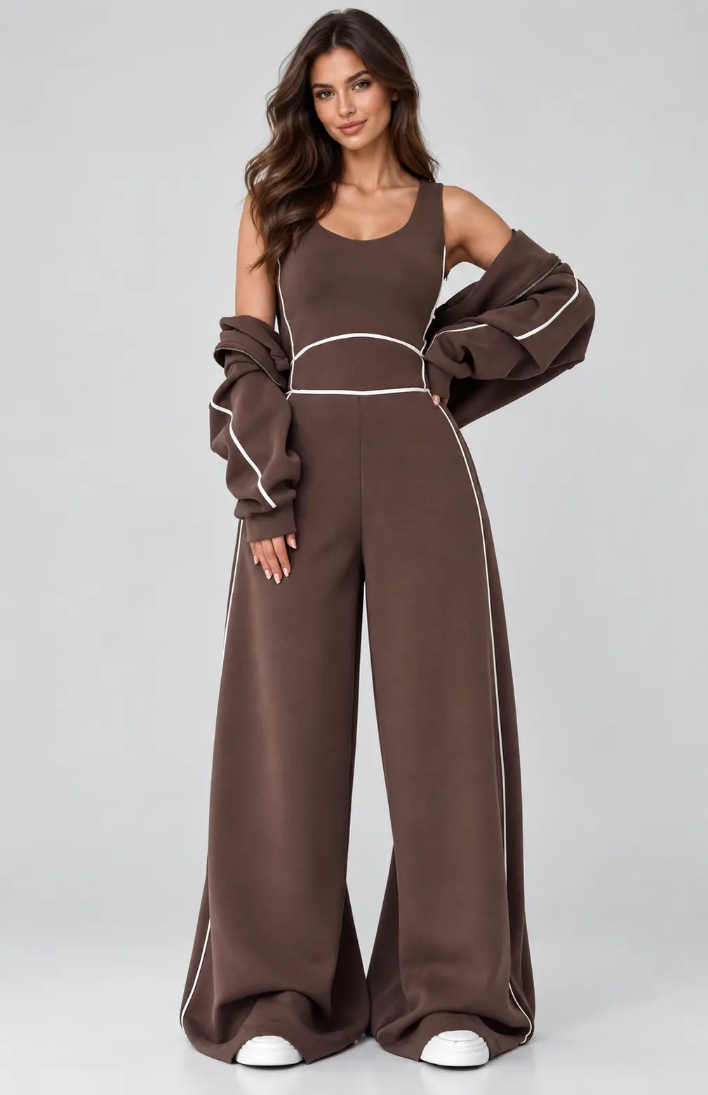 img_6ac4b2e8624252.08418918 Contrast Piping Jumpsuit Set - Image 1