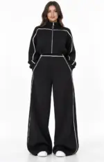 Contrast Piping Jumpsuit Set - Image 2
