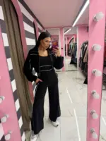 Contrast Piping Jumpsuit Set - Image 4