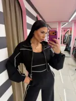 Contrast Piping Jumpsuit Set - Image 6