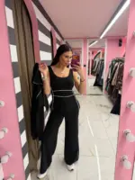 Contrast Piping Jumpsuit Set - Image 7