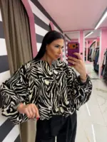 Zebra Print Bomber Jacket - Image 5