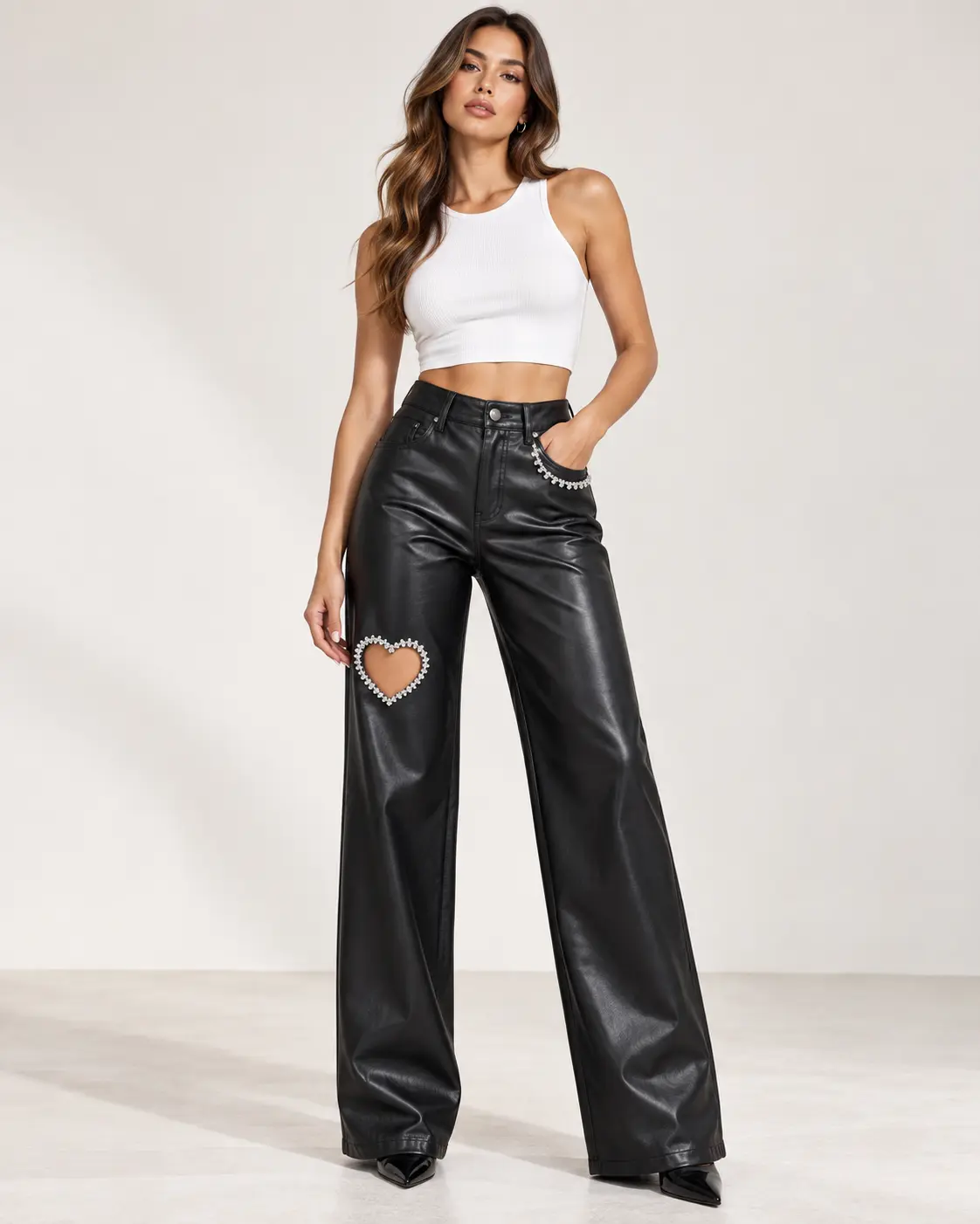 img_6ac668ae84df87.08649616 Crystal Heart Leather Pants - Image 1